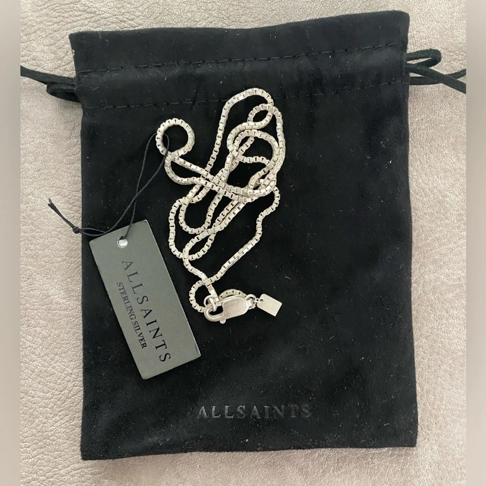 AllSaints Leor Slim Chain Necklace Warm Sterling Silver 925